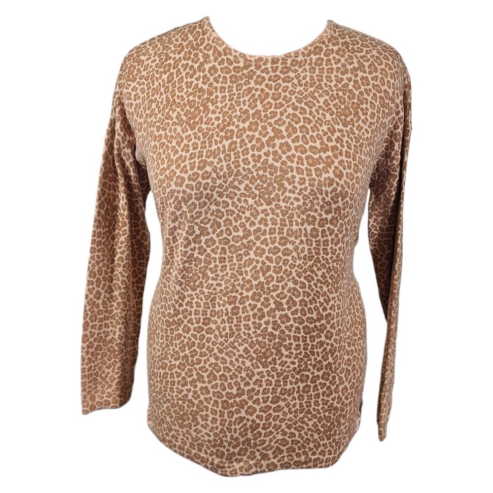 J. JILL Animal Print Sweater Shirt Cream Tan Brown SMALL